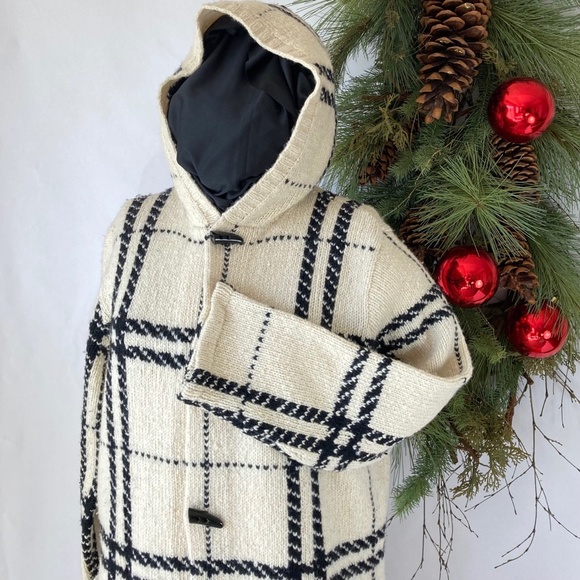 VTG L. RALPH LAUREN Heavy Knit Lambswool Hooded Toggle Tartan Midi-Cardigan Sz L - Picture 5 of 16